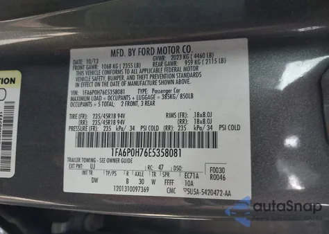 2014 Ford Fusion Se из США, поврежденный, VIN 1FA6P0H76E5358081